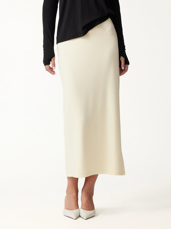OGLmove Eco-Mousse® Mid-Rise Side-Slit Column Midi Skirt Butter Cream XXS