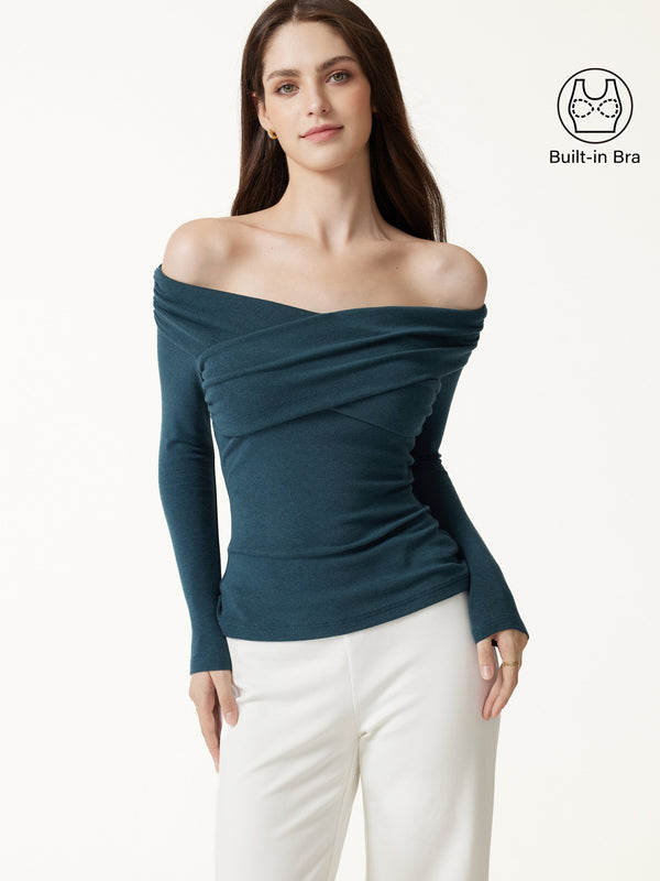 OGLmove Surplice Long Sleeve Ruched Bra Top Forest Night XXS