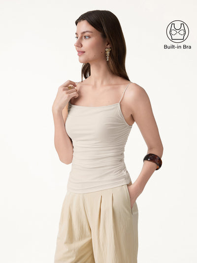 OGLmove Square Neck Ruched Spaghetti Bra Top Fog XS