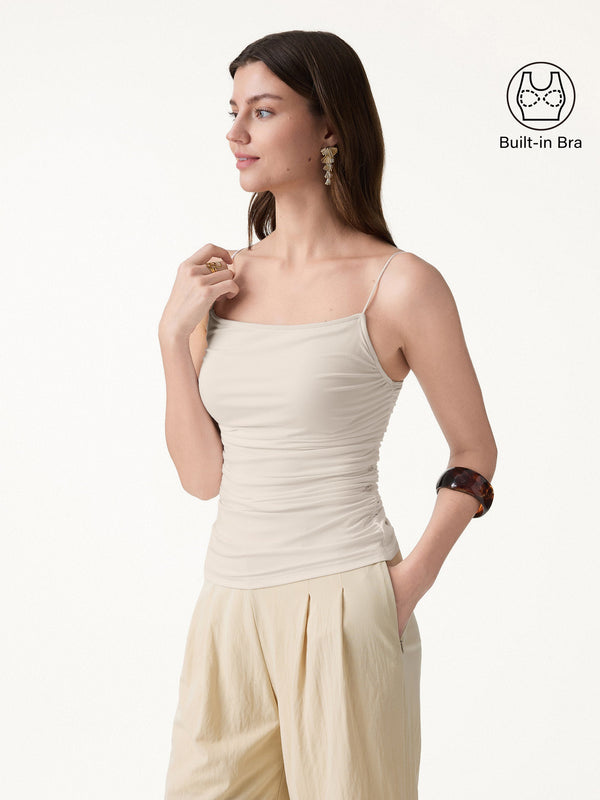 OGLmove Square Neck Ruched Spaghetti Bra Top Fog XS