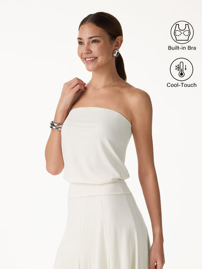 OGLmove Lyocell Bandeau Banded Hem Bra Top Off White XS