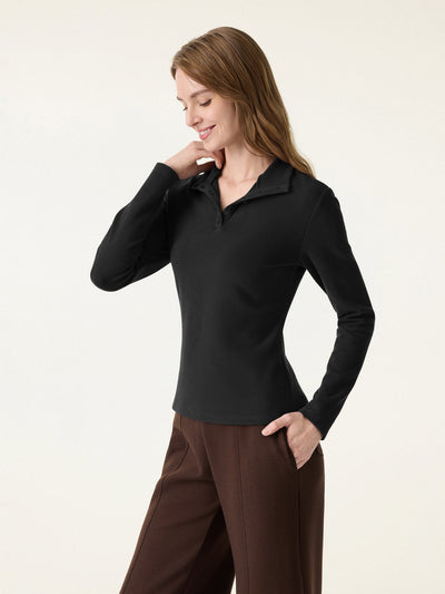 Cozy Warm Quarter Button-up Turtleneck Long Sleeve Top