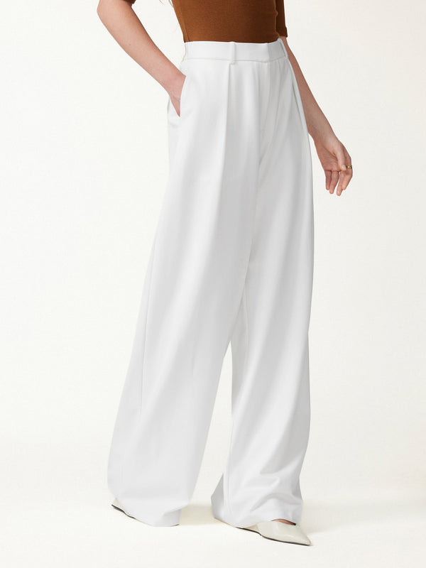 OGLmove Not-See-Thru High-Rise Wide-Leg Pants with Pockets White XXS