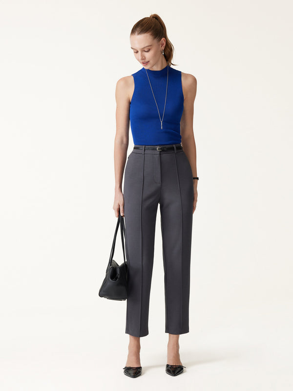 OGLmove Modal Blend Ponte High-Rise Ankled Slim-Straight Pants with Pockets Regular Blue Charcoal