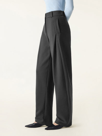 Stretch Cotton High Rise Barrel Leg Pants with Pockets Regular Deep Grey