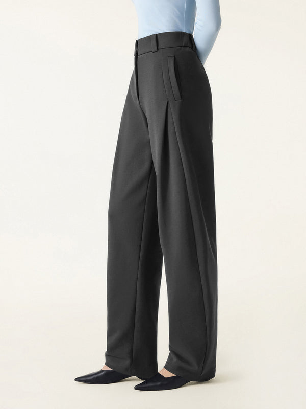 Stretch Cotton High Rise Barrel Leg Pants with Pockets Regular Deep Grey