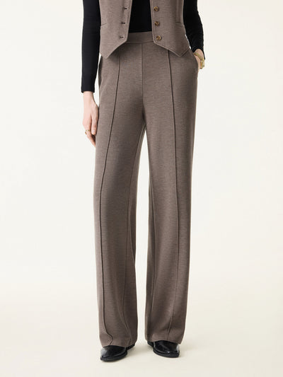 Brushed Warm High Rise Pintuck Straight Leg Pull-on Pants