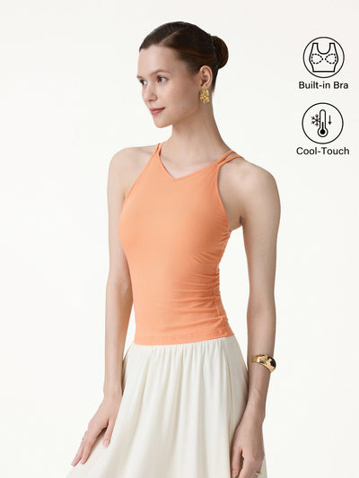 OGLmove CoolTouch V-Neck Spaghetti Bra Tank Muskmelon Orange XS