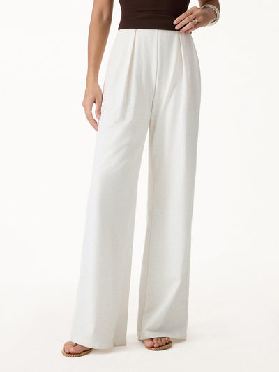 OGLmove Airy Stretch Linen Wide Flare Pant with Pockets Regular White