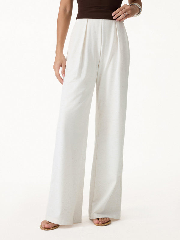 OGLmove Airy Stretch Linen Wide Flare Pant with Pockets Regular White