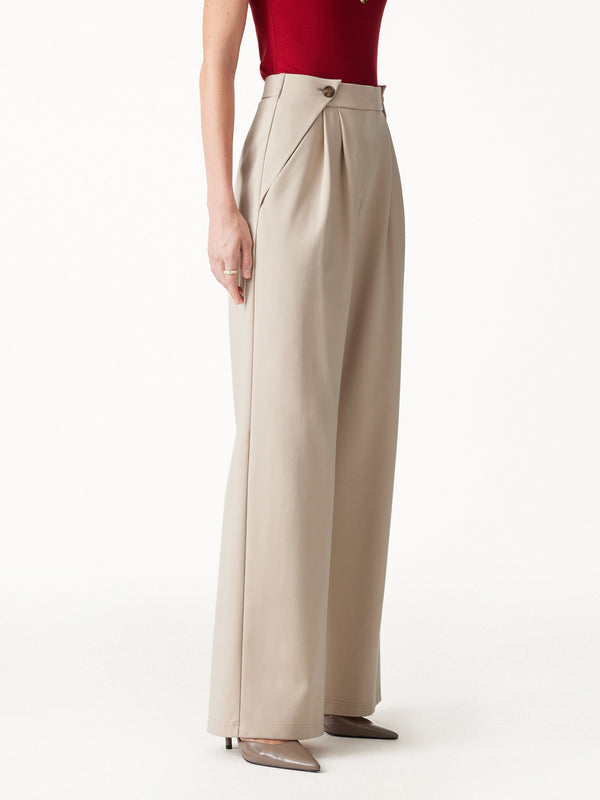 OGLmove Ponte High-Rise Wide-Leg Gusset Pants with Pockets Skin Beige XXS