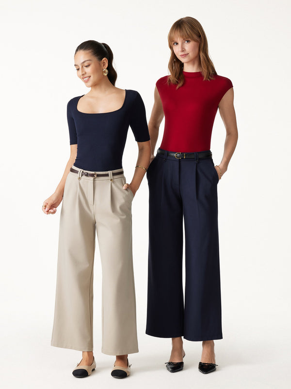 OGLmove Ponte Low-Rise Straight Leg Ankled Pants with Pockets