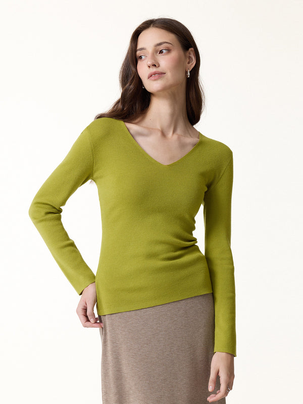 OGLmove V-Neck Merino-Blend Sweater Avocado Green XXS
