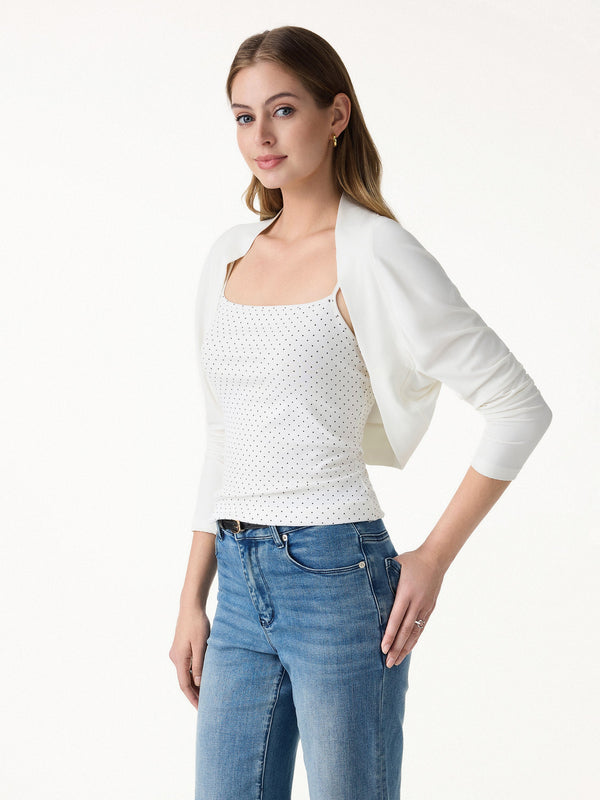 OGLmove Bamboo Blend Breathable Summer Cropped Shrug Cardigan White XS