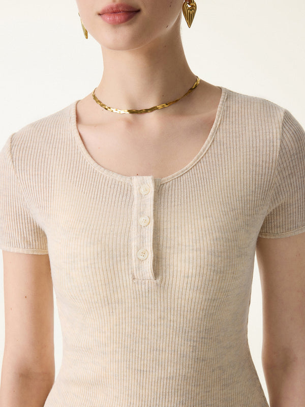 Ribbed Scoop Henley Neck Wasit-Defining Top