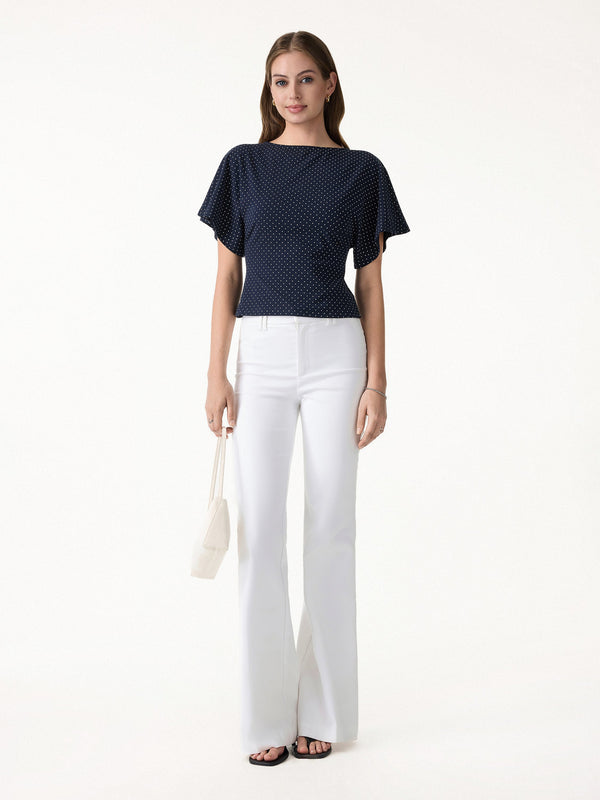 OGLmove 2Pcs Set Boatneck Flutter Sleeves Polka Dot Top & A-Line Flare Skirt Limited Edition