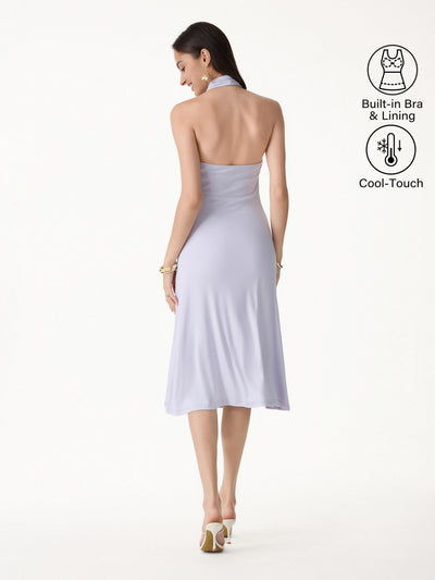 OGLmove CoolTouch Criss-Cross Halter Open-Back Midi Bra Dress Powder Lilac XS