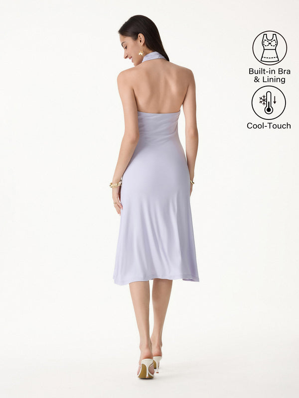 OGLmove CoolTouch Criss-Cross Halter Open-Back Midi Bra Dress Powder Lilac XS