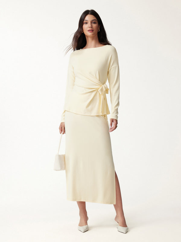 OGLmove Boatneck Long Sleeve Tie-Waist Top