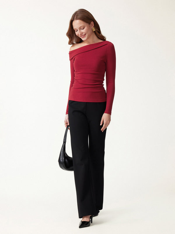 OGLmove Eco-Mousse® Asymmetrical Neck Long Sleeve Bra Top Brick XXS