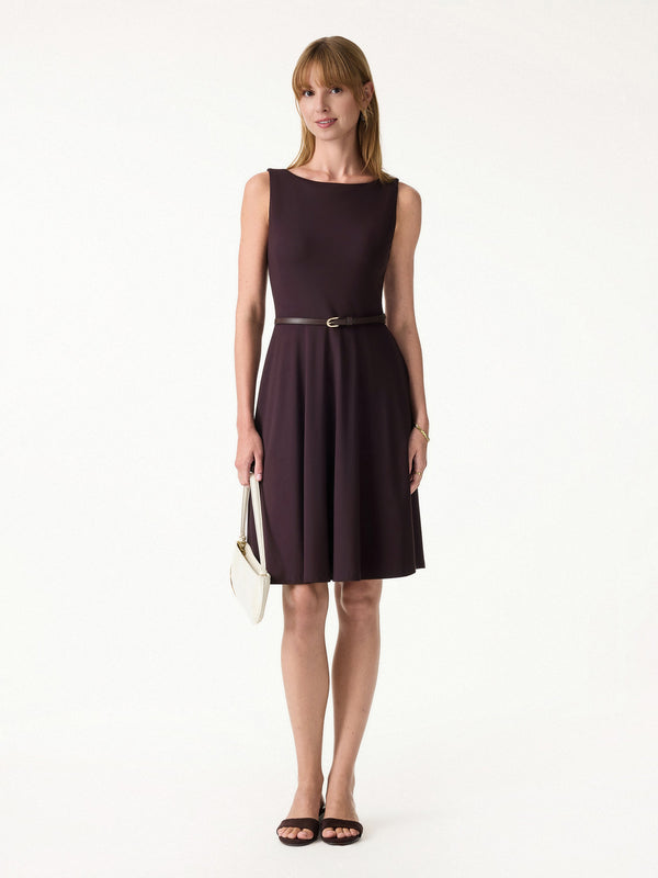 OGLmove Stretchy Boatneck Fit-and-Flare Mini Bra Dress with Pockets