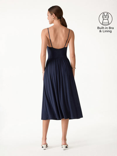 OGLmove SkinKiss Cowl Neck Open-Back Midi Bra Dress Midnight Navy XS