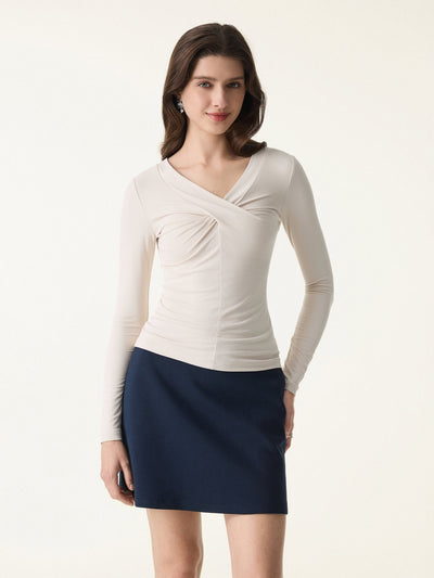 SkinKiss Twisted V-Neck Long Sleeve Top Fog XS