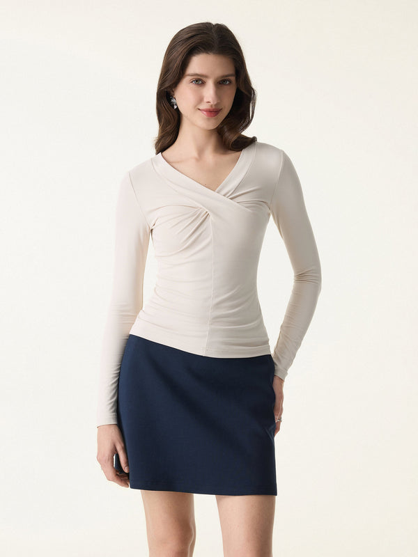 SkinKiss Twisted V-Neck Long Sleeve Top Fog XS