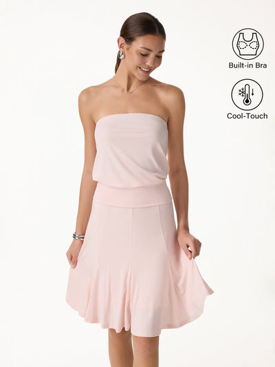 OGLmove 2Pcs Set Banded Hem Bra Top & Knee-Length Skirt Peach Dust Pink XS