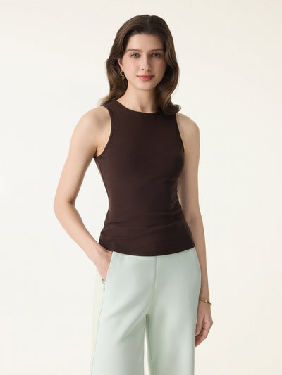 Non-Itch Lyocell Wool Round Neck Tank Dark Bruntte XS